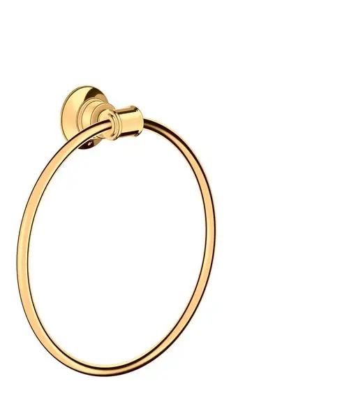 Handtuchring in glänzendem Gold, montiert an einer Wand. Das Produkt ist von der Marke AXOR und hat eine runde Form mit einer nahtlosen Halterung.